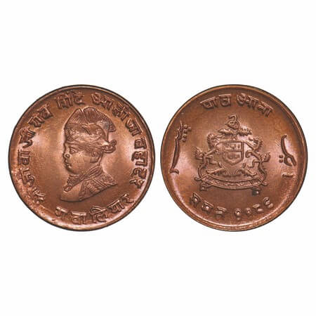 Gwalior, Copper ¼ Anna, 4.89g, Jivaji Rao (VS 1985-2005 / 1925-1948 AD), VS 1986, with pug