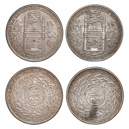 Hyderabad, Silver Rupee (2 Coins), 11.20g, Usman Ali Khan, Farkhanda Bunyad Hyderabad Mint