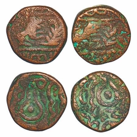 Indore, Copper Paisa, (2 Coins), 15.92 & 14.04g, British Protectorate Issues, Maheshwar mi
