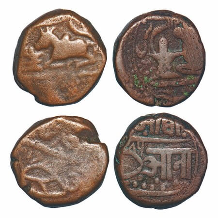 Indore, Copper ½ Anna (2 Coins), 16.49g, British Protectorate Issue, INO Shah Alam II, AH 
