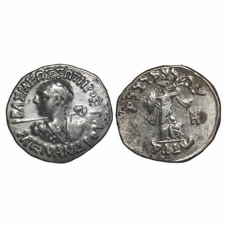 Indo-Greek, Menander I (c. 150-125 BC), Silver Drachms, 2.42g, 16.85x18.19mm, Obv: Diademe