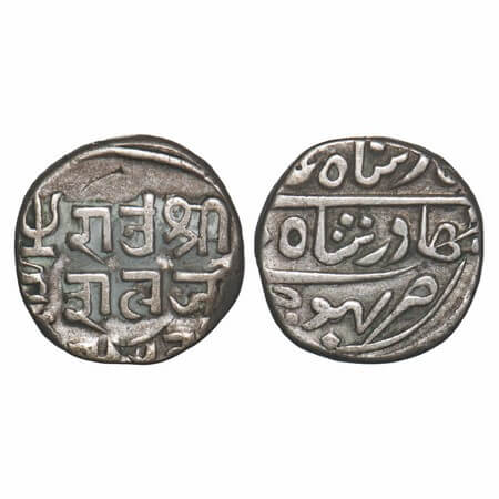 Kutch, Silver Kori, 4.63g, Deshalji II, INO Bahadur Shah II, VS 1913. Rajgor 161.10. Very 