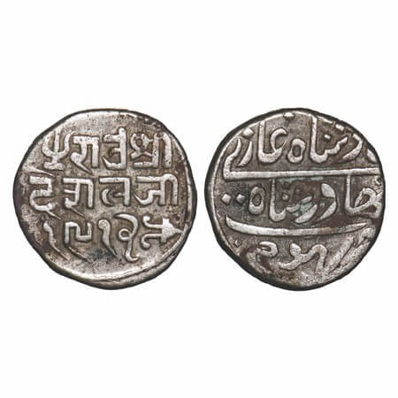 Kutch, Silver Kori, 4.55g, Deshalji II, INO Bahadur Shah II, VS 1912. Rajgor 161.9. Very F