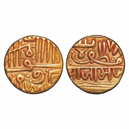 Nawanagar, Gold Kori, 6.24g. Vibhaji (1852-1894 AD), AH 978 (frozen), struck during the re
