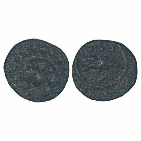 Travancore, Early (17th-18th Century), Copper Thira Cash, 0.99g, Obv: Makara to right, sun