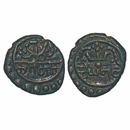 Travancore, Copper Kasu, 0.64g, Rani Parvathi Bai (ME 990-1004 / 1815-1829 AD), Obv: Five 