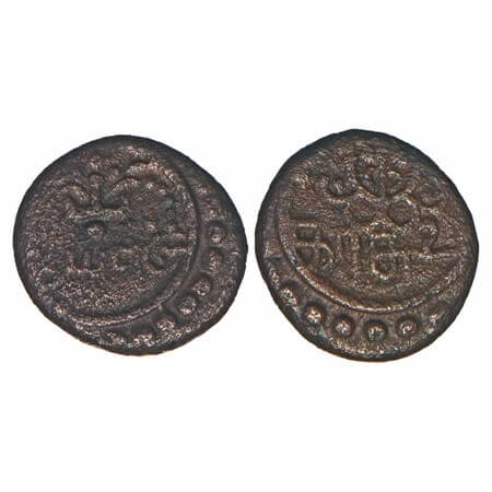 Travancore, Copper 2 Kasu, 1.10g, Rani Parvathi Bai (ME 990-1004 / 1815-1829 AD), Obv: Fiv