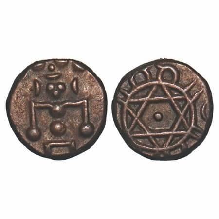 Travancore, Copper Cash, 0.60g, Ayilyam Thirunal Rama Varma (1860-1880 AD), Obv: Sree Kris