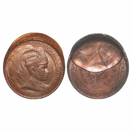 Travancore, Bronze Chukram, 7.80g, Bala Rama Varma II, portrait type, (ME 1101-1126, 1924-