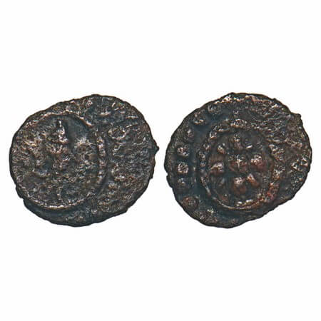 Travancore, Copper, Venad Cheras, Thirai Cash, 0.31g, Obv: Fish, Rev: Flower. Unlisted typ