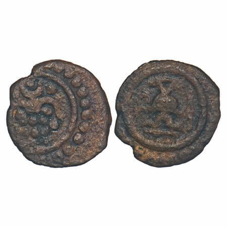 Travancore, Copper Thirai Cash, 0.73g, Obv: Namapanam Emblem (kali), Rev: Ankusa, Kamandal