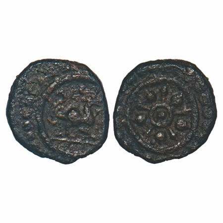 Travancore, Copper Thira Cash, 1.19g, Obv: Anam to right, Rev: lotus. Beena Sarasan 303.1