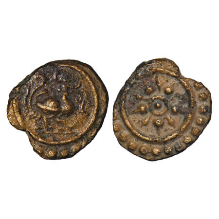 Travancore, Copper Thirai Cash, 1.05g, Obv: Anam to right, Rev: lotus. Beena Sarasan 303.1
