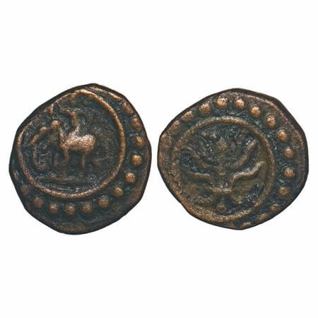 Travancore, Copper Thira Cash, 1.10g, Obv: Elephant to left with rider, Rev: lotus, within