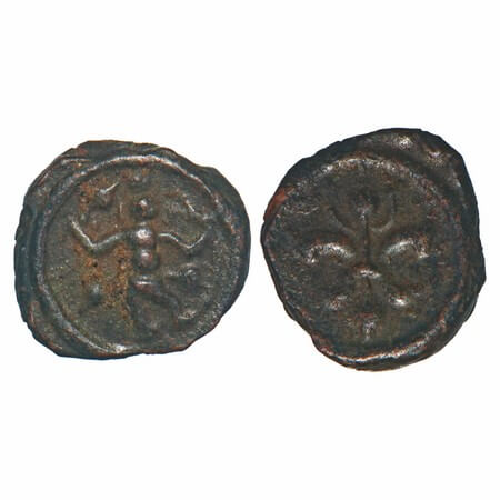 Travancore, Copper Thirai Cash, 1.10g, Obv: Standing Deity, Rev: Srivatsa. Beena Sarasan 3