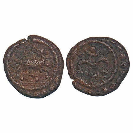 Travancore, Copper Thirai Cash, 1.08g, Obv: Deer Facing right with its head turned left, R
