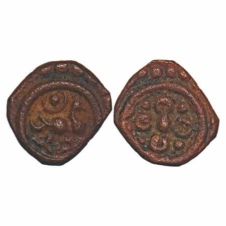 Travancore, Copper Thirai Cash, 1.14g, Obv: Bird, Sun and cresent above, Rev: Open Lotus, 