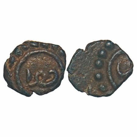 Travancore, Copper Thirai Cash, 0.55g, Obv: Malayalam Legend 'Na' as a stylised human figu
