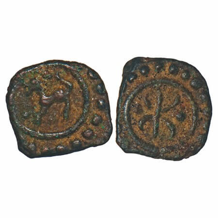 Travancore, Copper Thirai Cash, 0.53g, Obv: Lion facing left with in circle, Rev: Stylised