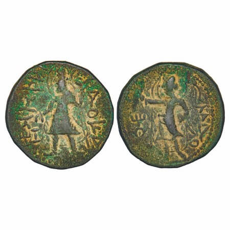 Kushans, Kanishka I (c. 127-151 AD), MAO type, Copper Drachma 16.74g, 26.61x26.74mm, Obv: 