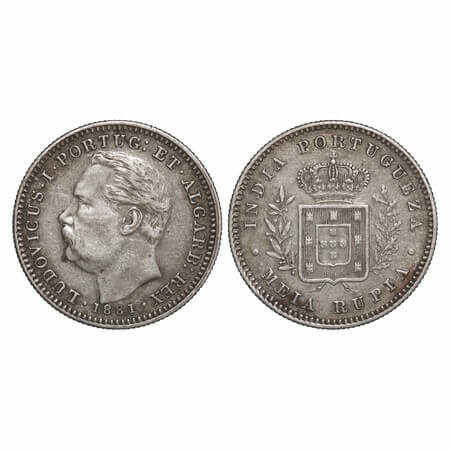 Indo Portuguese, Silver ½ Rupia, 5.79g, D Luis (1861-1889 AD), 1881 AD, Goa issue, date, B
