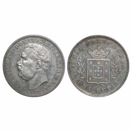 Indo Portuguese, Silver Rupia, 11.61g, D Luis, 1882 AD, Goa issue, date, Bust to left on o