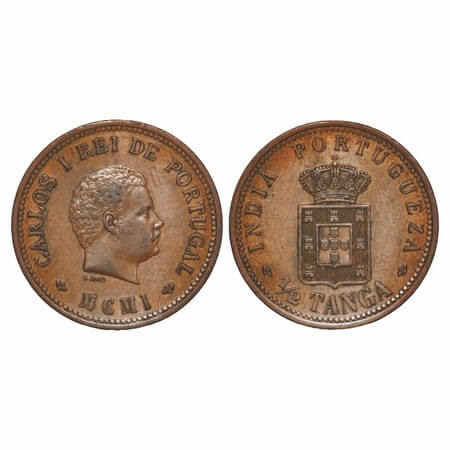 Indo Portuguese, Copper ½ Tanga, 12.90g D.Carlos (Colonial coinage), / MCMI (1901). A.Gome