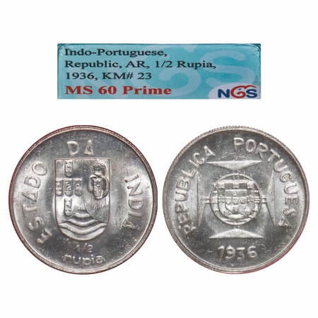 Indo Portuguese, Silver ½ Rupee, Republic (1910-1961 AD), 1936 AD. A.Gomes (page 605) 7.01