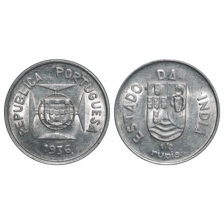 Indo Portuguese, Silver ½ Rupee, 5.93g, Republic (1910-1961 AD), 1936 AD. A.Gomes (page 60