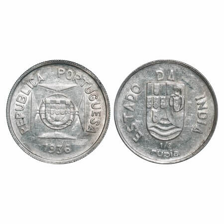 Indo Portuguese, Silver ½ Rupee, 5.88g, Republic (1910-1961 AD), 1936 AD. A.Gomes (page 60