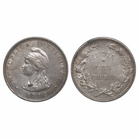 Indo Portuguese, Silver Uma Rupee, 11.52g, Republic (1910-1961 AD), 1912 AD. Obv: Bust & d