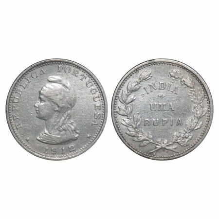 Indo Portuguese, Silver Uma Rupee, 11.57g, Republic (1910-1961 AD), 1912 AD. Obv: Bust & d