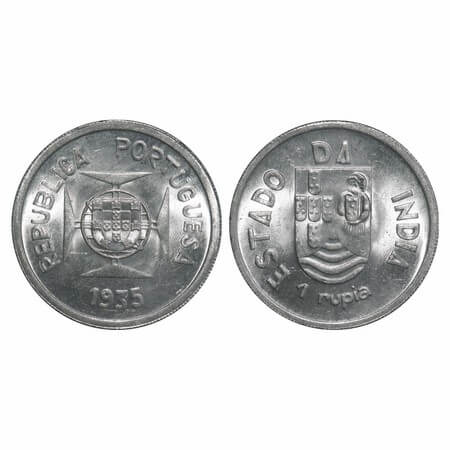 Indo Portuguese, Silver Rupee, 11.61g, Republic (1910-1961 AD), 1935 AD. A.Gomes (page 606
