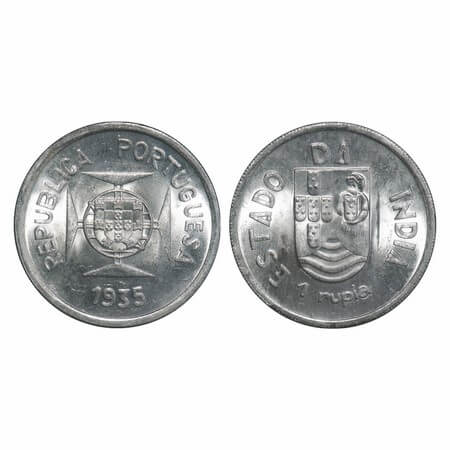 Indo Portuguese, Silver Rupee, 11.71g, Republic (1910-1961 AD), 1935 AD. A.Gomes (page 606