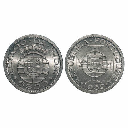 Indo Pourtuguese, Copper Nickle, 13.80g, 6 Escudos, (Republic) 1959 AD. A.Gomes (Page 606)