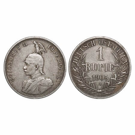 German East Africa, Silver (0.9170 Silver) Rupie, 11.52g, Wihelm II, 1905 A. KM 10. Very F