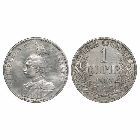 German East Africa, Silver (0.9170 Silver) Rupie, 11.63g, Wihelm II, 1907 J. KM 10. Extrem