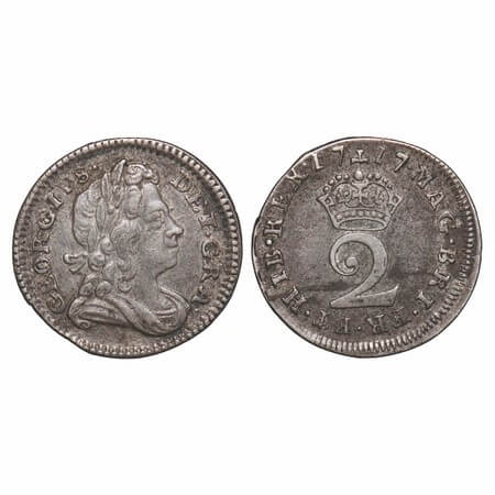 Great Britain, Silver (0.925 silver) 2 Pence (Maundy Issue), 1.01g, 1717, George I, Obv: b