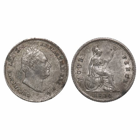 Great Britian, Silver (0.9250 Silver) 4 Pence, 1.89g, William IV (1830-1837 AD), 1836. KM 