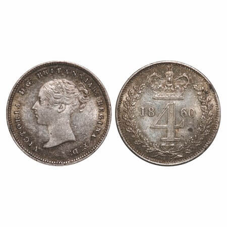Great Britian, Silver (0.9250 Silver) 4 Pence, 1.87g, Victoria Queen (1837-1901 AD), 1860.