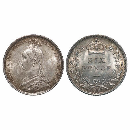 Great Britian, Silver (0.9250 Silver) 6 Pence, 2.82g, Victoria Queen (1837-1901 AD), 1887.