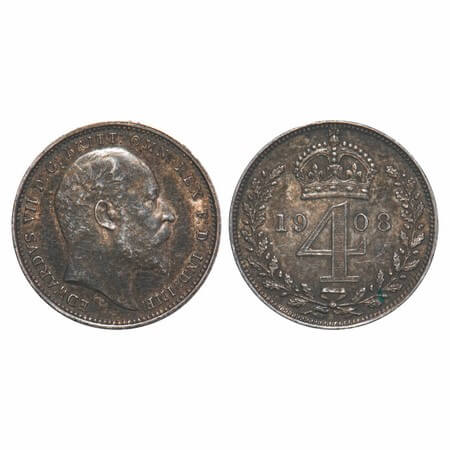 Great Britian, Silver (0.9250 silver) 4 Pence, 1.87g, Edward VII (1901-1910 AD), 1908. KM 