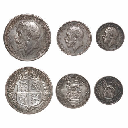 Great Britain, Silver Proof, 1/2 Crown, Shilling & 6 Pence (3 Coins), George V, 1911. KM 8