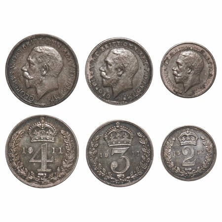 Great Britain, Silver Prooflike and Unc, 2, 3, 4 Pence (3 Coins), George V, 1911. KM 812, 