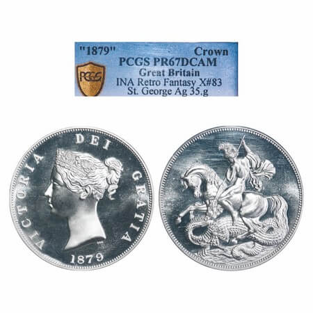 Great Britain, Silver Proof Crown, 35.00g, Victoria INA Retro Issue (Fantasy) "St. George"