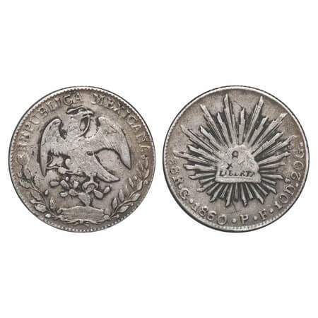 Mexico, Silver 8 Reales, (0.9030 silver), 26.76g, 1860, Struck at Guanajuato Mint (G mint 