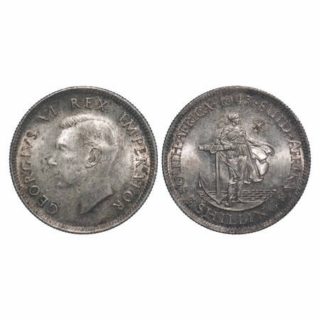 South Africa, Silver (0.800 silver) 5 Shillings, 5.62g, 1943 AD, Obv: Bust of George VI to