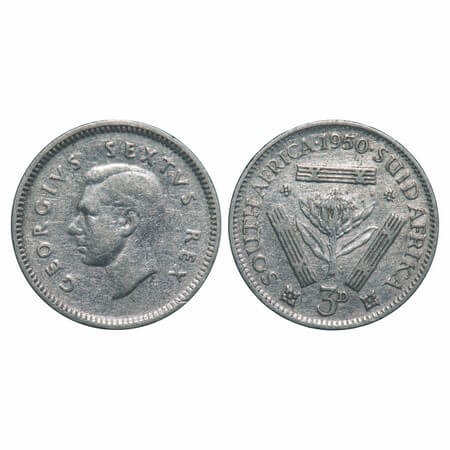 South Africa, Silver (0.8000 silver), 1.37g, 3 Pence, George VI, 1950. KM 35.1. Very Fine,