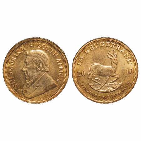 South Africa, Gold ¼ Krugerrand (0.917 gold), 8.48g, Obv: Left facing portrait of Stephanu