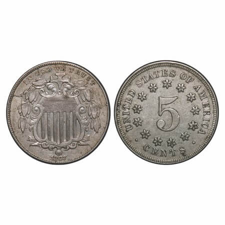 USA, Copper-Nickel, 4.86g, 5 Cents, 1867. Very Fine+, Rare.